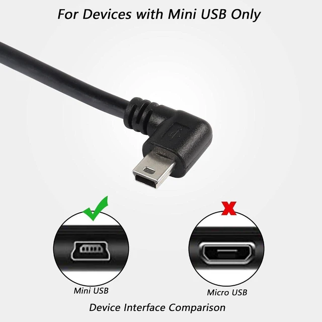 Alt view image 3 of 7 - AJMRTC 90 Degree Mini USB Short Cable, 1ft Up Angle USB 2.0 Type A Male to Right Angle Mini B Male Cord, L-shaped Mini USB Cable for Dash Cam, GPS Navigator, Digital Camera, MP3 Player, Old Portable