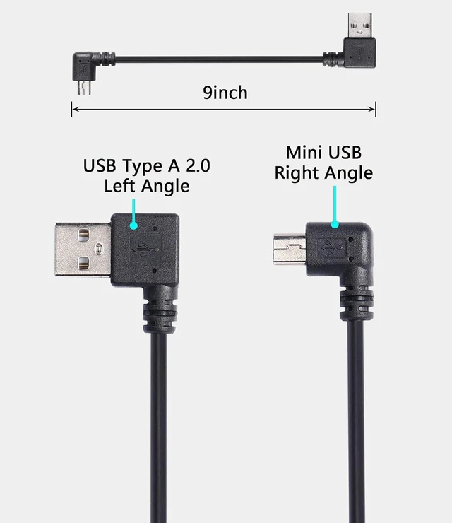 Alt view image 5 of 7 - AJMRTC 9Inch Mini USB Cable Combo, USB 2.0 Type A Male to Left & Right 90 Degree Angled Mini B Male Cord, 2 Pack L-shaped Short Mini USB Cable for Dash Cam, GPS Navigator, Digital Camera, MP3 Player