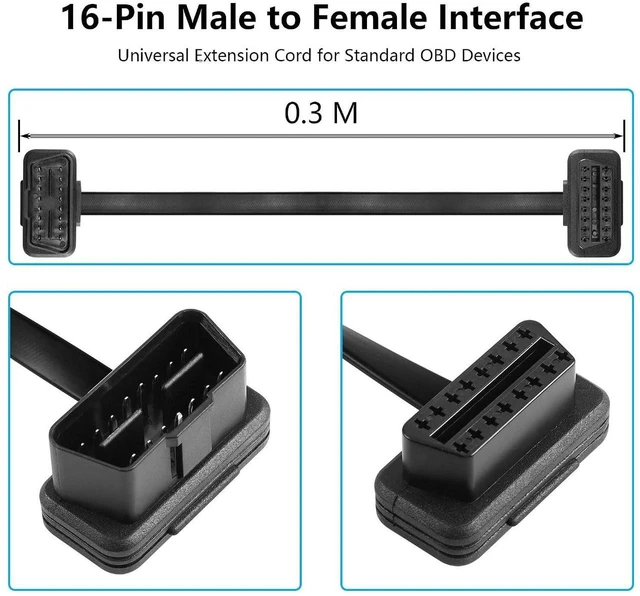 Alt view image 4 of 5 - AJMRTC 1FT 0.3M OBD2 Right Angle 16Pin Male to Female Extension Cable, OBDII 16 Pin Right Angle Connector Adapter, OBD 2 Diagnostic Extender Cord for OBDII Scanner Code Reader