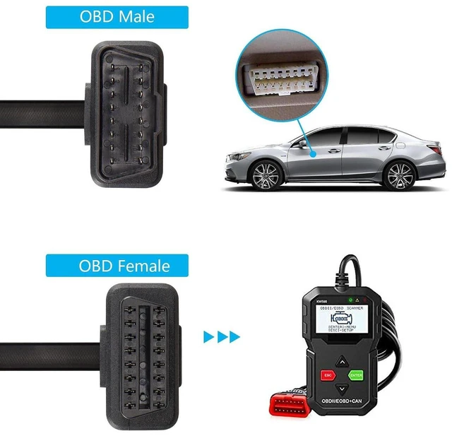 Alt view image 3 of 5 - AJMRTC 1FT 0.3M OBD2 Right Angle 16Pin Male to Female Extension Cable, OBDII 16 Pin Right Angle Connector Adapter, OBD 2 Diagnostic Extender Cord for OBDII Scanner Code Reader