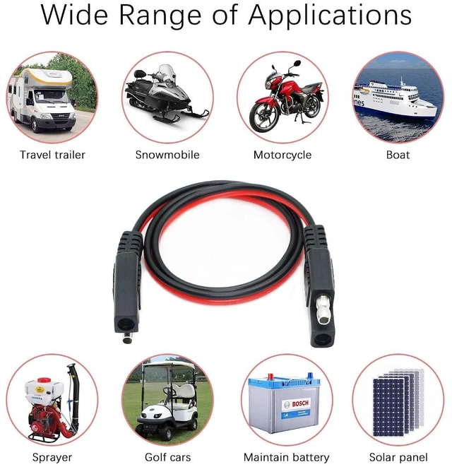 Alt view image 7 of 7 - AJMRTC 3ft 14AWG SAE to SAE 2 Pin Quick Disconnect Power Extension Cable, Heavy Duty SAE 2Pin Male Female DC Power Cord for Automotive Motorcycle ATV UTV RV Solar Panel Battery Charger