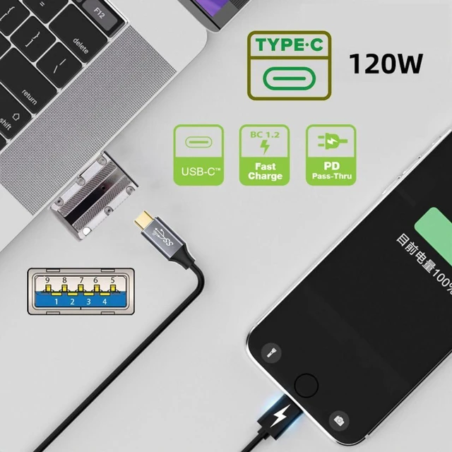 Alt view image 7 of 7 - AJMRTC USB C to USB 3.0 90 Degree Left Angled Flat Adapter, 10Gbps Data & 120W PD Power Connector, Mecha Cyberpunk Style USB Type-C OTG Converter for Laptop, Tablet, Smartphone, External SSD Storage