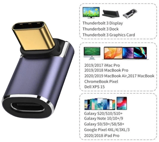 Alt view image 3 of 7 - AJMRTC USB C Male to Female Adapter, USB4 Type C 90 Degree Up & Down Angled Connector, 100W PD Power, 8K Video & High Speed Data Extension Adapter for Laptop, Tablet, External SSD, Docking Station