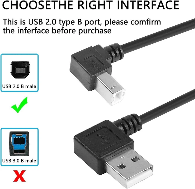 Alt view image 6 of 6 - AJMRTC 1ft Left Angle USB A to B Cable, 90 Degree Left Angled USB 2.0 Type A Male to Type B Male Cord, High Speed Data Transfer Cable for Printer, Scanner, MIDI Controller, Digital Piano, Desktop