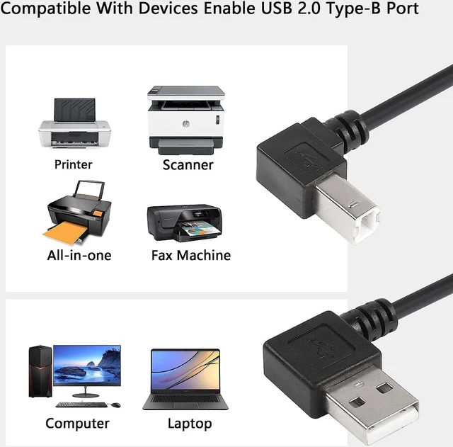 Alt view image 3 of 6 - AJMRTC 1ft Left Angle USB A to B Cable, 90 Degree Left Angled USB 2.0 Type A Male to Type B Male Cord, High Speed Data Transfer Cable for Printer, Scanner, MIDI Controller, Digital Piano, Desktop
