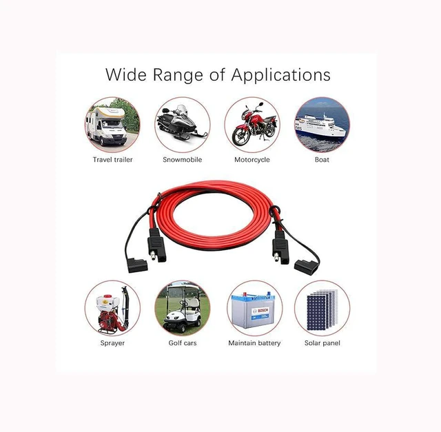 Alt view image 4 of 6 - AJMRTC 3.2FT 10AWG SAE to SAE 2 Pin Quick Disconnect Power Extension Cable, Heavy Duty 2-Pin SAE Male Female DC Power Cord for Automotive, Motorcycle, ATV, UTV, RV, Solar Panel, Battery Charger