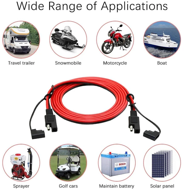 Alt view image 3 of 7 - AJMRTC 6.5FT 14AWG SAE to SAE 2 Pin Quick Disconnect Power Extension Cable, Heavy Duty 2-Pin SAE Male Female DC Power Cord for Automotive, Motorcycle, ATV, UTV, RV, Solar Panel, Battery Charger