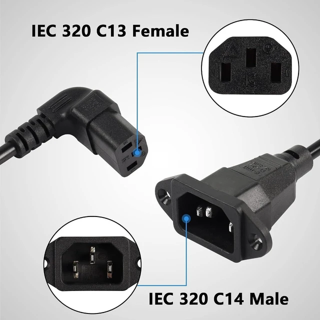 Alt view image 6 of 7 - AJMRTC 0.3M Down Angle IEC 320 C13 Female to C14 Male Panel Mount Power Cable, 90 Degree Down Angled C13 to C14 Extension Cord for Server, PSU, Industrial Cabinet, Computer Chassis Power Supply Connec