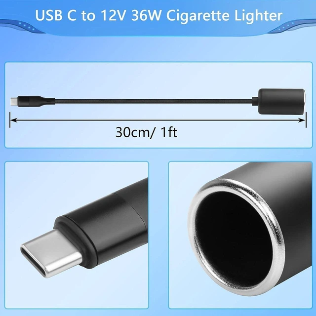 Alt view image 4 of 6 - AJMRTC PD 12V USB-C to Car Cigarette Lighter Adapter, 36W PD Trigger Fast Charger Cable, USB Type C Male to 12V Cigarette Lighter Female Socket Converter for Dash Cam, GPS, Car Fan, Tire Inflator