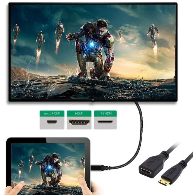 Alt view image 5 of 6 - AJMRTC Micro & Mini HDMI Male to HDMI 1.4 Female Ultra HD Adapter Cable, 4K@60Hz 4K Right Angle 90 Degree HDMI Extension Cord, Mini HDMI Extension Converter for Camera, Camcorder, Tablet, Portable
