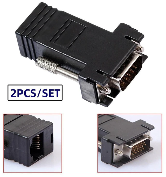 Alt view image 3 of 7 - AJMRTC 2 Pack RJ45 to VGA Adapter, VGA 15Pin Male to RJ45 Cat5 Cat6 Female Ethernet Extender Converter, VGA Over Cat5e Cat6 Cable Video Transmitter Receiver Kit for Monitor, Projector, Display Signal
