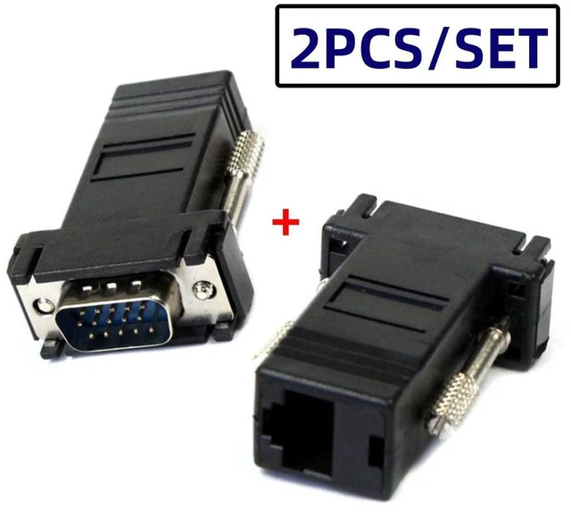 Alt view image 6 of 7 - AJMRTC 2 Pack RJ45 to VGA Adapter, VGA 15Pin Male to RJ45 Cat5 Cat6 Female Ethernet Extender Converter, VGA Over Cat5e Cat6 Cable Video Transmitter Receiver Kit for Monitor, Projector, Display Signal