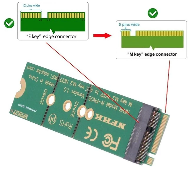 Alt view image 6 of 7 - AJMRTC WiFi Riser Card NGFF Key-E Wireless Networking Card to M.2 NGFF Key-M NVMe SSD Adapter, M.2 Key-M Slot to Key-E WiFi Converter, Compatible with WiFi 6 WiFi 7 Wireless Network Cards for Desktop