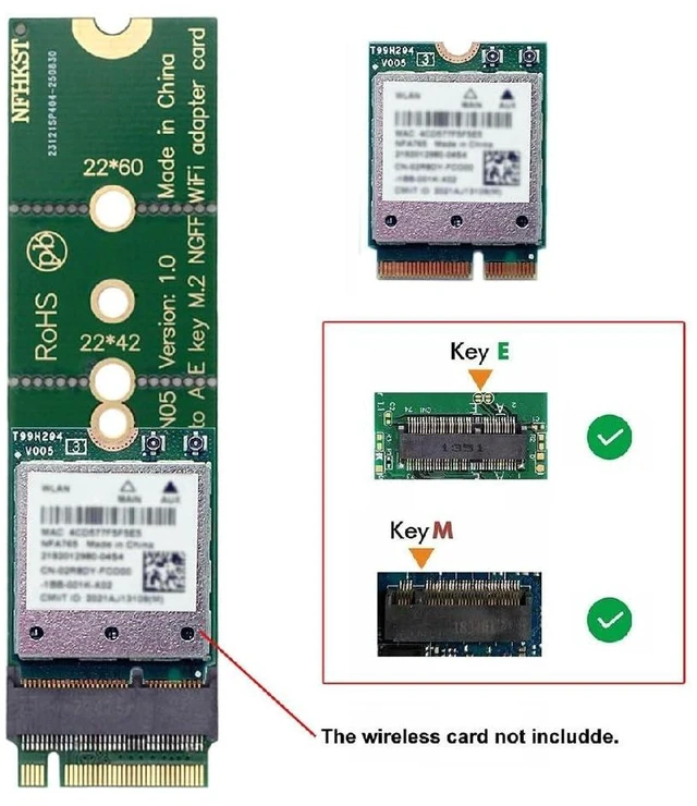 Alt view image 5 of 7 - AJMRTC WiFi Riser Card NGFF Key-E Wireless Networking Card to M.2 NGFF Key-M NVMe SSD Adapter, M.2 Key-M Slot to Key-E WiFi Converter, Compatible with WiFi 6 WiFi 7 Wireless Network Cards for Desktop