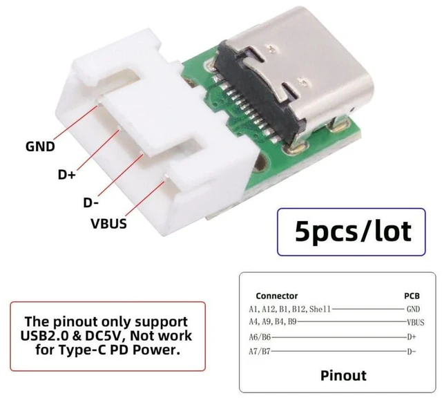 Alt view image 3 of 7 - AJMRTC 5pcs USB2.0 Type C Female Socket Connector, DC 5V Power DIY OEM USB-C Jack to 4Pin 2.54mm Pitch Horizontal Wafer Socket, USB-C Female Breakout Adapter for Electronic DIY, Breadboard, Circuit