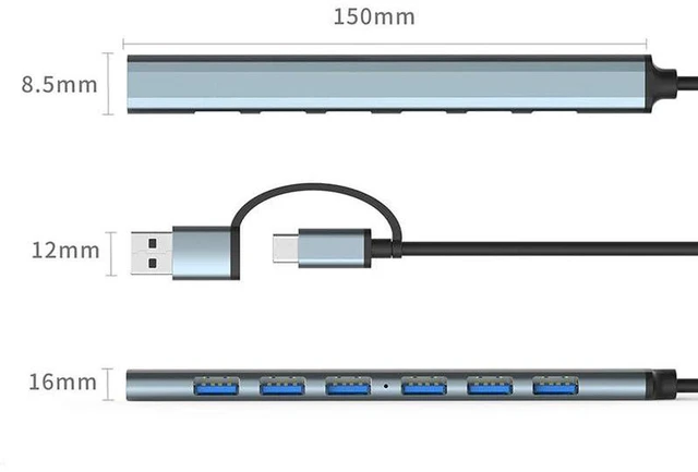 Alt view image 3 of 4 - AJMRTC 7 Ports USB Hub, USB A & USB C to USB Multiport Adapter, High Speed Multiple USB Splitter Hub for Desktop PC, Macbook, Laptop, Flash Drive, Mouse, Keyboard, External Hard Drive