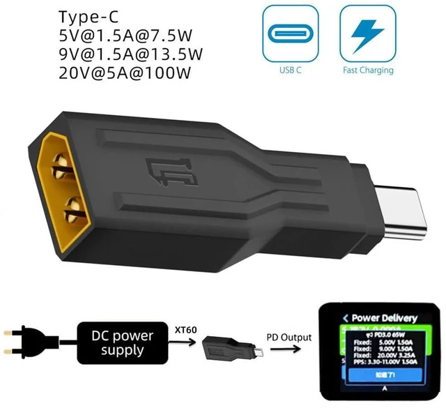 Alt view image 7 of 7 - AJMRTC XT60 Male Input to Type-C Male Output Fast Charging Adapter, SC100 Protocol Power Converter for RC Lipo Battery, Quadcopter, Laptop, Smartphone, Portable Outdoor Power Supply