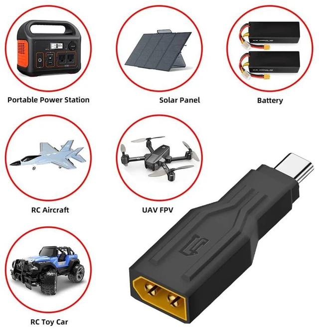 Alt view image 5 of 7 - AJMRTC XT60 Male Input to Type-C Male Output Fast Charging Adapter, SC100 Protocol Power Converter for RC Lipo Battery, Quadcopter, Laptop, Smartphone, Portable Outdoor Power Supply