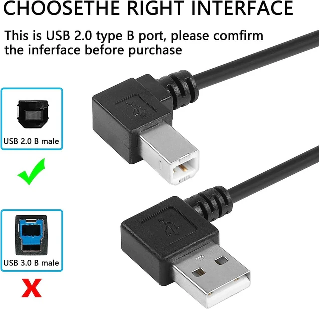 Alt view image 3 of 6 - AJMRTC 90 Degree Left Angle USB Printer Scanner Cable 1ft, USB 2.0 Type A Male to Type B Male Cord, High Speed Data Transfer Wire for HP Canon Epson Brother Printer, Scanner, MIDI Controller, Digital