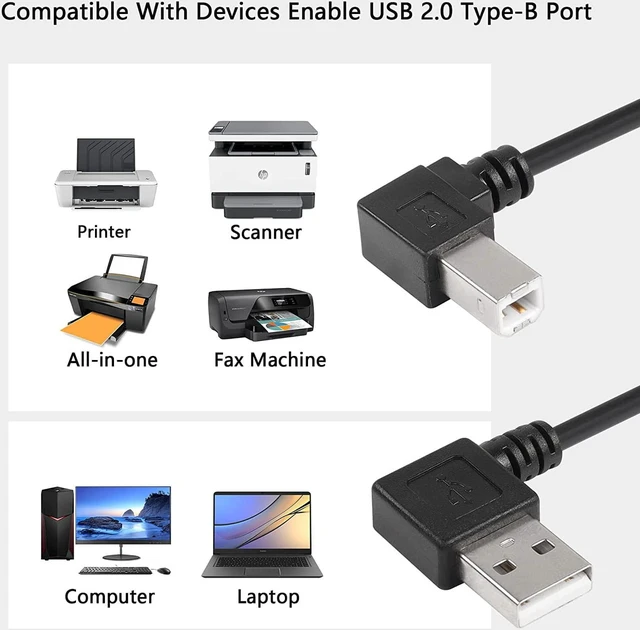 Alt view image 2 of 6 - AJMRTC 90 Degree Left Angle USB Printer Scanner Cable 1ft, USB 2.0 Type A Male to Type B Male Cord, High Speed Data Transfer Wire for HP Canon Epson Brother Printer, Scanner, MIDI Controller, Digital