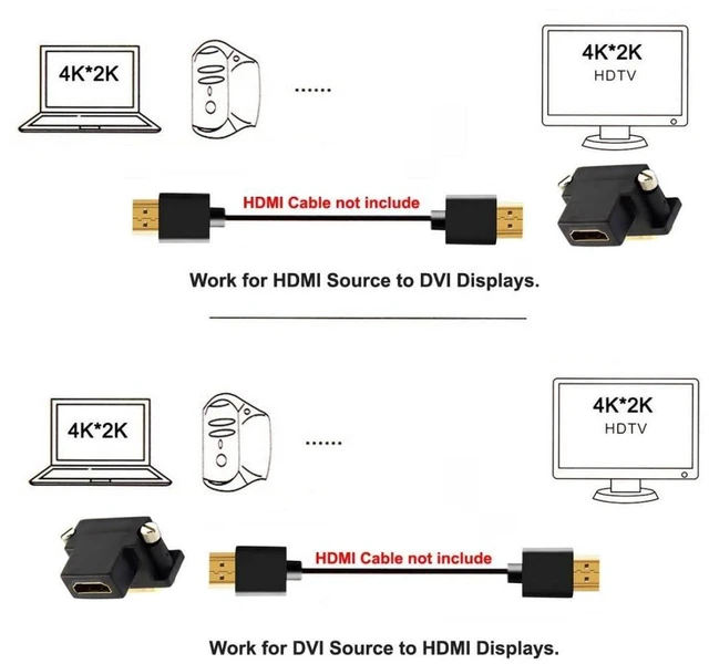 Alt view image 7 of 7 - AJMRTC 2 Pack HDMI to DVI Adapter, 90 Degree Angled DVI Male to HDMI Female Gold Plated Bidirectional Converter, DVI HDMI Connector for HDTV, Monitor, Desktop Computer, Graphics Card, Projector