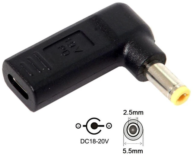 Alt view image 6 of 7 - AJMRTC USB C to DC 5.5x2.5MM 90 Degree Angled PD 65W 20V Power Adapter, Type-C PD Trigger Cable Fast Charging Converter for Laptop, DC 5.5*2.5mm Barrel Jack Power Supply Connector
