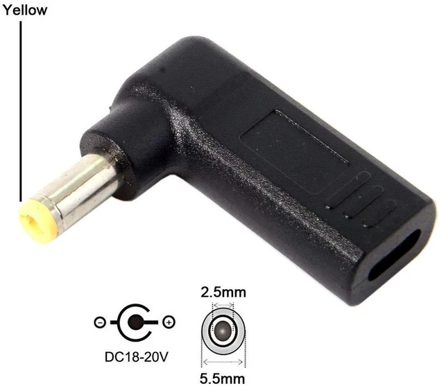 Alt view image 3 of 7 - AJMRTC USB C to DC 5.5x2.5MM 90 Degree Angled PD 65W 20V Power Adapter, Type-C PD Trigger Cable Fast Charging Converter for Laptop, DC 5.5*2.5mm Barrel Jack Power Supply Connector