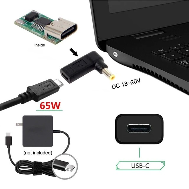 Alt view image 4 of 7 - AJMRTC USB C to DC 5.5x2.5MM 90 Degree Angled PD 65W 20V Power Adapter, Type-C PD Trigger Cable Fast Charging Converter for Laptop, DC 5.5*2.5mm Barrel Jack Power Supply Connector