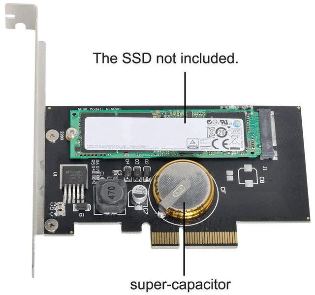 Alt view image 3 of 7 - AJMRTC PCI-E 3.0 X4 to M.2 NGFF M Key NVMe SSD Adapter Card, PCI Express SSD Converter with Super Capacitor 4.0F, Power Failure Protection for Desktop PC, Supports M.2 M Key NVMe Solid State Drives