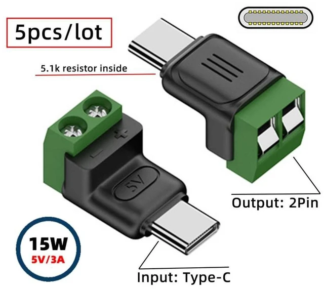 Alt view image 4 of 7 - AJMRTC 5Pcs Set Solderless Type-C Male Plug Connector, OTG Pinout USB C to 2Pin Terminal Output Adapter, DC 5V Power Breakout Connector for DIY Electronics Assembly, Circuit Testing & Electronic Repai