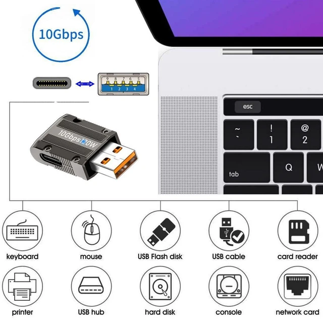 Alt view image 3 of 7 - AJMRTC USB C to USB 3.0 Adapter, 10Gbps Data, 120W PD Power, Mecha Cyberpunk Style, 90 Degree Left Angled Slim Type-C Connector Converter for Laptop PC DIY