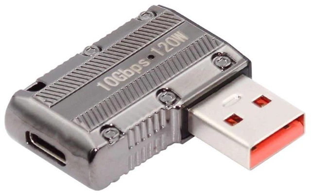 Main image of AJMRTC USB C to USB 3.0 Adapter, 10Gbps Data, 120W PD Power, Mecha Cyberpunk Style, 90 Degree Right Angled Flat Type-C Connector Converter for Laptop PC DIY Build