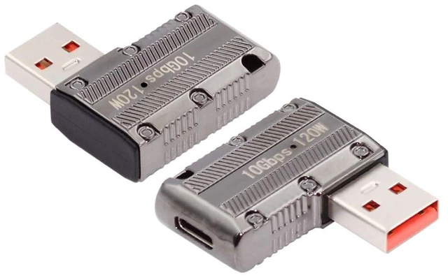 Alt view image 3 of 7 - AJMRTC USB C to USB 3.0 Adapter, 10Gbps Data, 120W PD Power, Mecha Cyberpunk Style, 90 Degree Right Angled Flat Type-C Connector Converter for Laptop PC DIY Build
