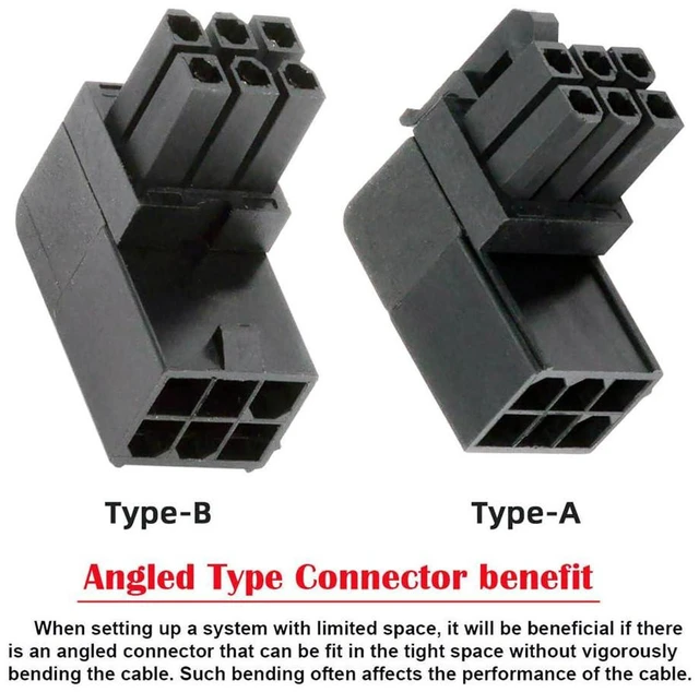 Alt view image 5 of 7 - AJMRTC 2Pcs ATX 6Pin Male to Female Power Header Adapter, 90 Degree Up Down Angled GPU Power Connector for Graphics Card, Desktop PC Internal Wiring Modification