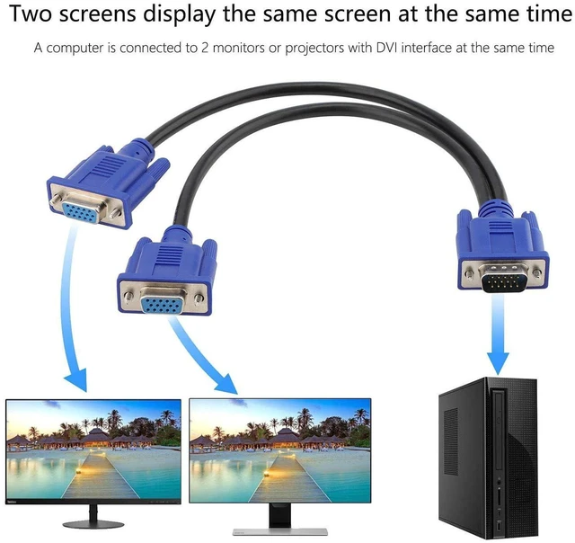 Alt view image 2 of 6 - AJMRTC VGA Y Splitter Cable, VGA Male to 2 Female Adapter Converter, 1 Input to 2 Output VGA Video Cord for Dual Monitor Screen Duplication, Desktop PC Projector Display