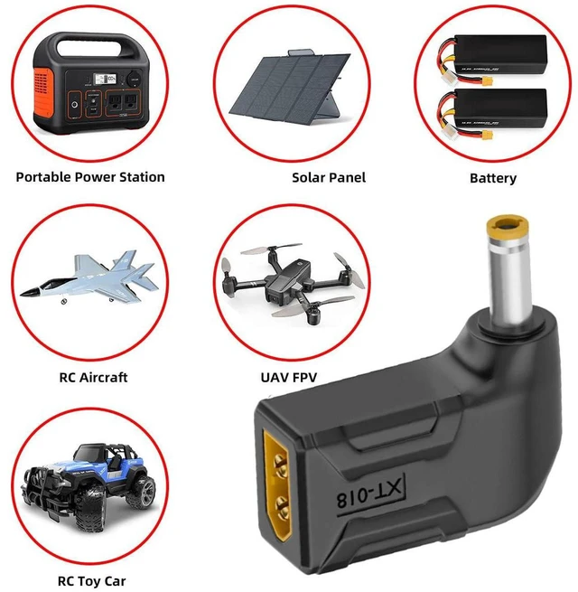 Alt view image 3 of 7 - AJMRTC XT60 Male to DC 5.5x2.5mm Male Horizontal Angled Fast Charging Adapter, SC100 Protocol Power Connector for RC Lipo Battery, Quadcopter, Multicopter, Aeromodelling