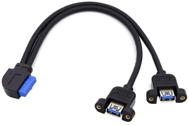 Main image of AJMRTC 2 Ports USB 3.0 Female to Motherboard 20Pin Male Cable, 90 Degree Left Angled Screw Mount Front Panel Cord, 30cm Internal Extension Wire for PC Chassis USB Expansion