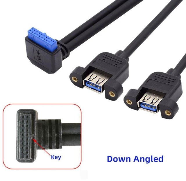 Alt view image 6 of 7 - AJMRTC 2 Ports USB 3.0 Female to Motherboard 20Pin Male Cable, 90 Degree Down Angled Screw Mount Front Panel Cord, 30cm Internal Extension Wire for PC Chassis USB Expansion
