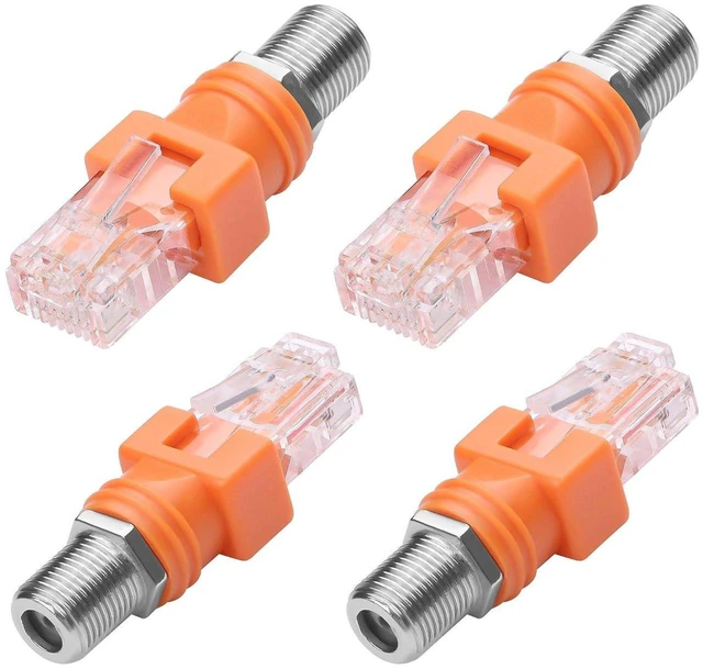 Main image of AJMRTC 4 Pack F Female to RJ45 Male Adapter, RF F-Type Coaxial to RJ45 Ethernet Converter Coupler, F to RJ45 Connector for CCTV, Coax Network, Video Signal Transmission Project