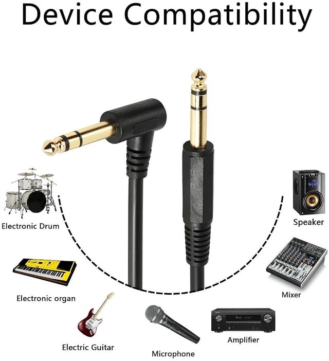 Alt view image 4 of 6 - AJMRTC 1/4 Inch Guitar Instrument Cable, Right Angle 6.35mm TRS Male to Straight 6.35mm TRS Male Audio Cord, Shielded Stereo Cable for Guitar, Bass, Keyboard, Mixer, Amplifier, Stage and Studio Use