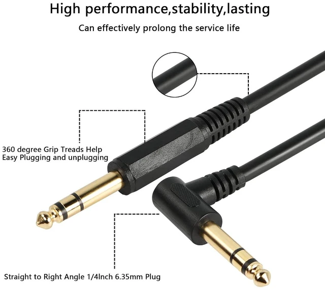 Alt view image 5 of 6 - AJMRTC 1/4 Inch Guitar Instrument Cable, Right Angle 6.35mm TRS Male to Straight 6.35mm TRS Male Audio Cord, Shielded Stereo Cable for Guitar, Bass, Keyboard, Mixer, Amplifier, Stage and Studio Use