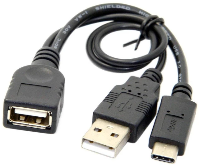 Alt view image 4 of 7 - AJMRTC USB C OTG Cable, USB 3.1 Type C Male to USB 2.0 Type A Male & Female OTG Data Cord, Separate Power Supply for USB A Female Port Only, Not for Type C Port, for Phone, Tablet, Laptop Peripheral C