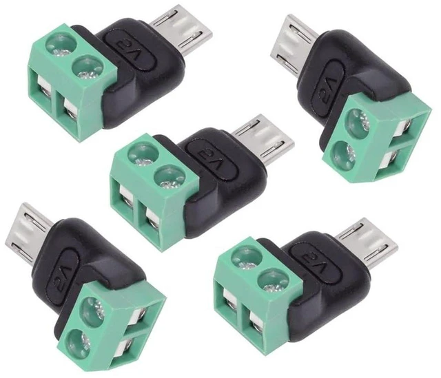 Main image of AJMRTC 5Pcs Set Solderless Micro USB 5Pin Male to 2Pin Terminal Connector, DC 5V Power DIY Repair Adapter, Tool-Free Micro USB Plug to 2P Terminal Block for DIY Wiring, OEM Electronic Repair Projects