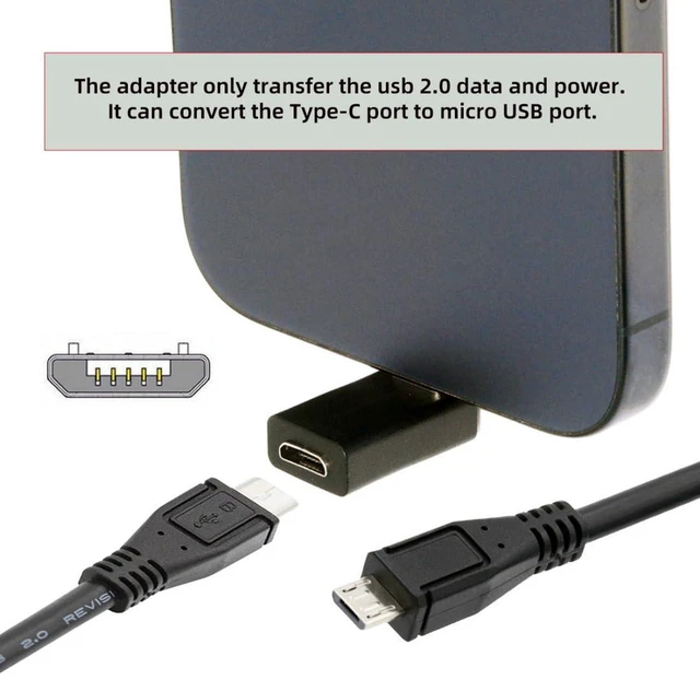 Alt view image 4 of 7 - AJMRTC 2 Pack 90 Degree USB C Male to Micro USB 5Pin Female Adapter, USB 2.0 Right Angle Converter, Charging & 480Mbps Data Transfer Connector for Phones, Power Banks, Raspberry Pi