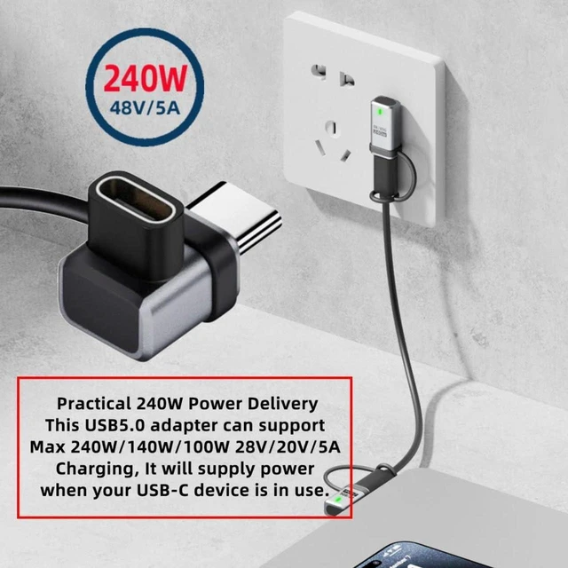 Alt view image 7 of 7 - AJMRTC 90 Degree Up Down Low Profile USB C Adapter, USB4 Type-C Angled Connector, 80Gbps Data Transfer, 240W PD Fast Charging, 8K@60Hz Video Output for Laptop, Docking Station, External GPU
