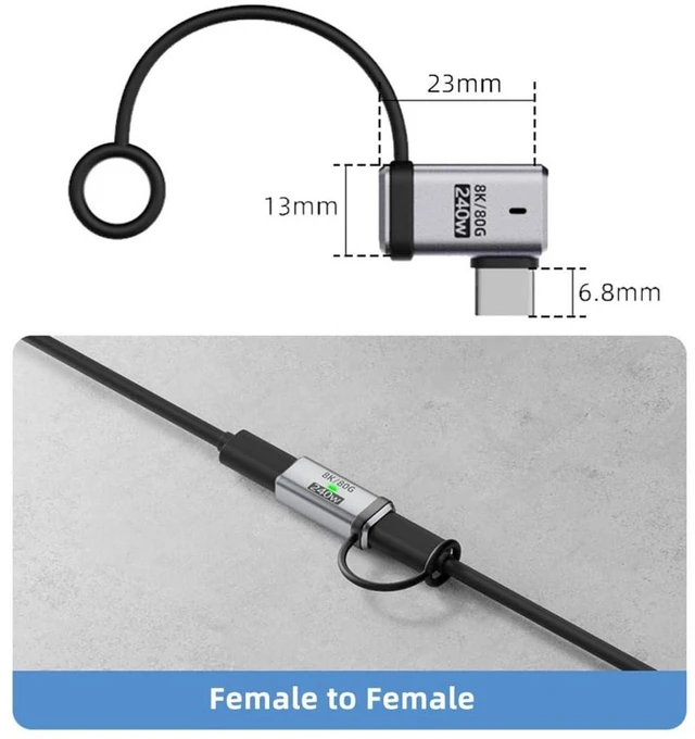 Alt view image 2 of 7 - AJMRTC 90 Degree Left Right Flat Angled USB C Adapter, USB4 Type-C Flat Right Angle Connector, 80Gbps Data Transfer, 240W PD Fast Charging, 8K@60Hz Video Output for Laptop, Docking Station, External