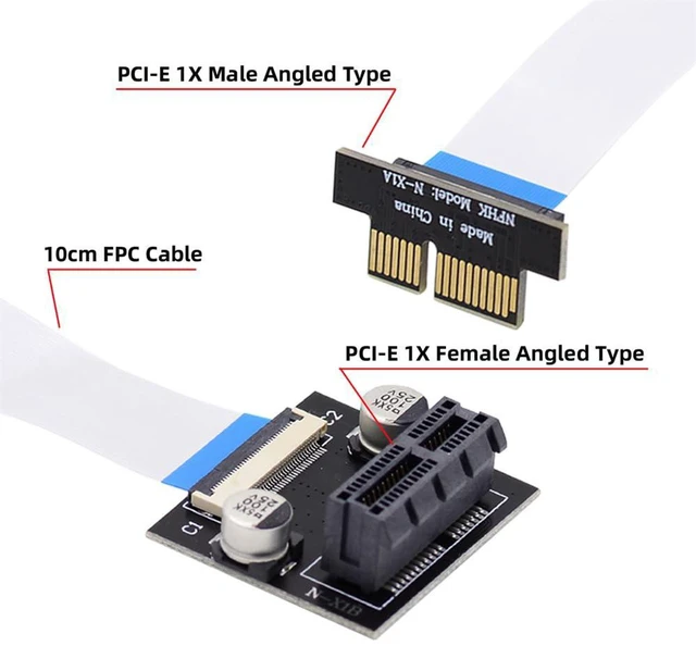 Alt view image 4 of 7 - AJMRTC 10cm Low Profile PCIe 1X Riser Cable, Angled Flexible Ribbon PCI Express 1X Slot Extender Relocation Extension Card for Desktop Motherboard, GPU, Expansion Cards