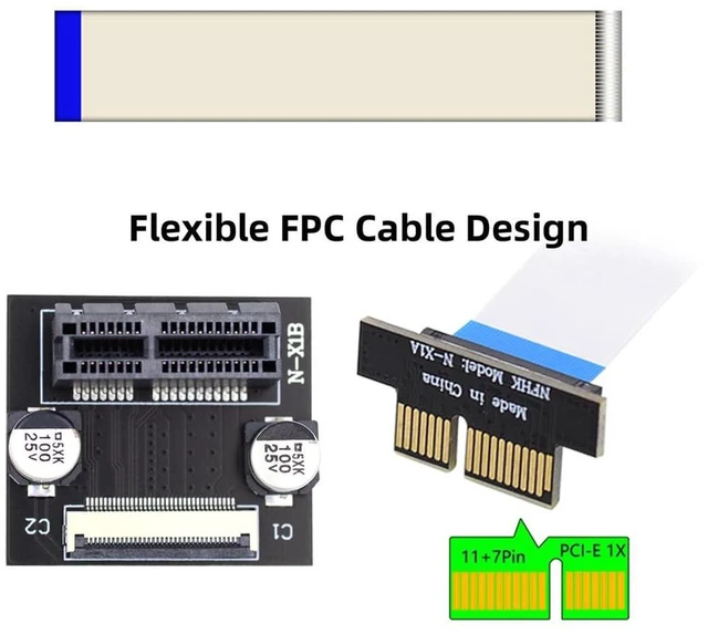 Alt view image 6 of 7 - AJMRTC 10cm Low Profile PCIe 1X Riser Cable, Angled Flexible Ribbon PCI Express 1X Slot Extender Relocation Extension Card for Desktop Motherboard, GPU, Expansion Cards