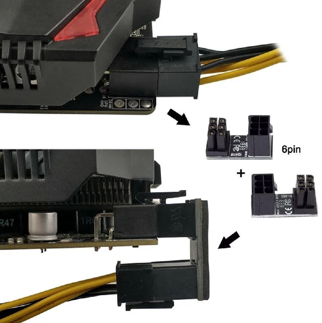 Alt view image 4 of 7 - AJMRTC 180 Degree U-Turn PCIe ATX 6Pin Female to 6Pin Male Power Adapter, Angled GPU Power Steering Connector for Desktop Graphics Card, PC Chassis Cable Management