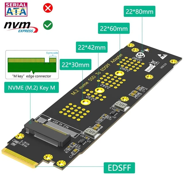 Alt view image 6 of 7 - AJMRTC M.2 M Key to EDSFF E1.S SSD Adapter Card, PCIe 4.0 High Speed Converter, Supports M.2 NVMe 2230 2242 2260 2280 SSD, for Desktop PC Motherboard Storage Expansion